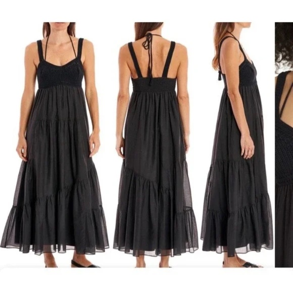 NEW La Ligne Jane Black Crochet Bodice Cotton & Silk Maxi Sundress - size M - Picture 3 of 6